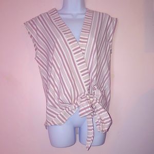 Pink and white wrapped striped blouse